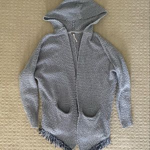 Free People open front hooded blue knit cardigan
